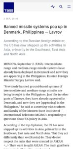 Read more about the article Russian FM Lavrov, Banned Missiles Resurface, Denmark to PH:  Is PH Unwittingly Marching Blindly to a Cliff?