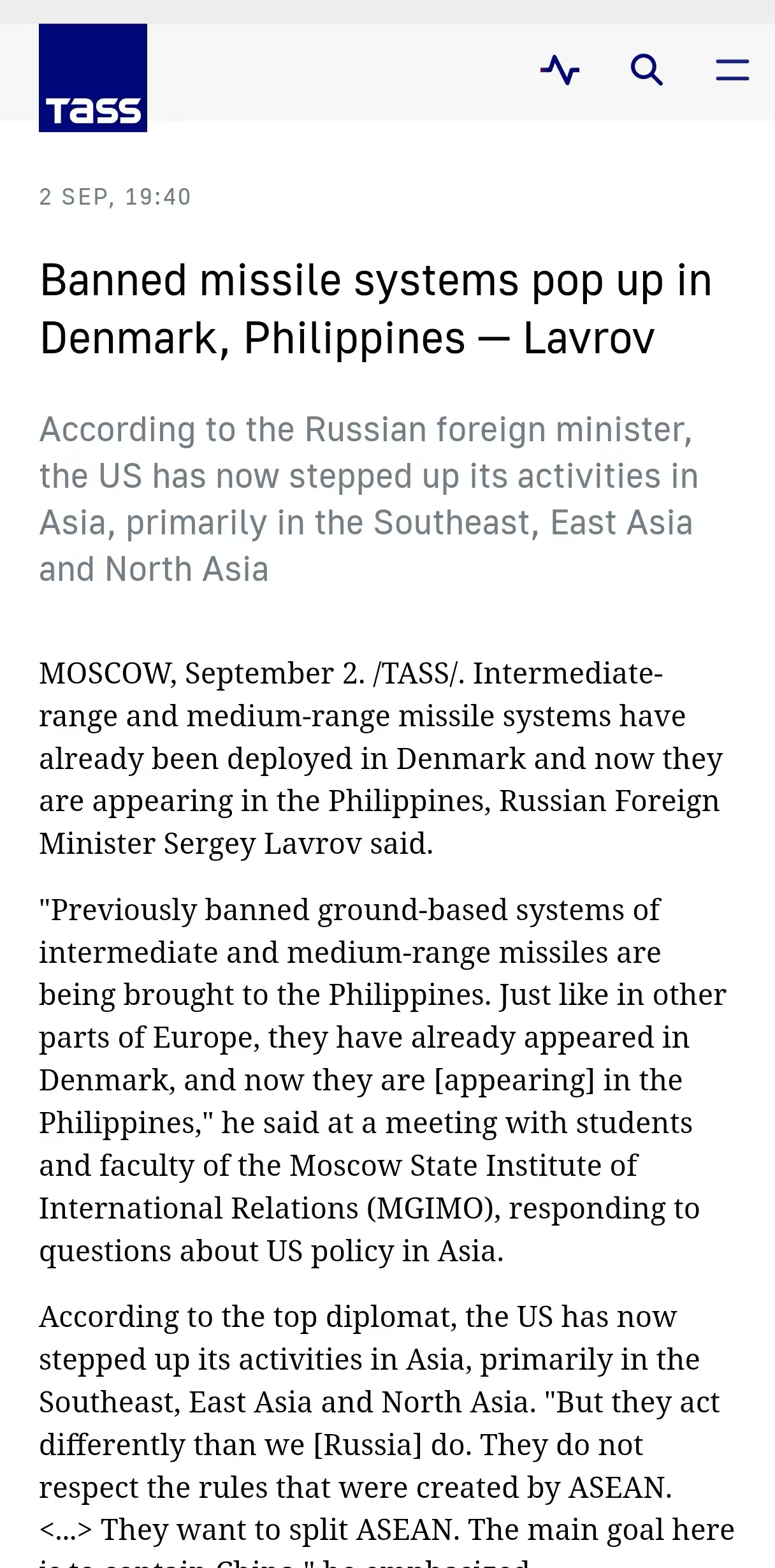 Read more about the article Russian FM Lavrov, Banned Missiles Resurface, Denmark to PH:  Is PH Unwittingly Marching Blindly to a Cliff?